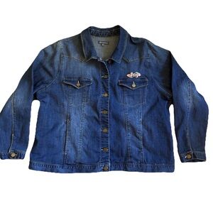 Democracy Embroidered Blue Jean Jacket